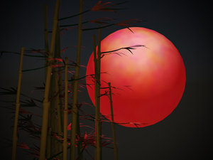 Roter Himmelskörper mit Bambus